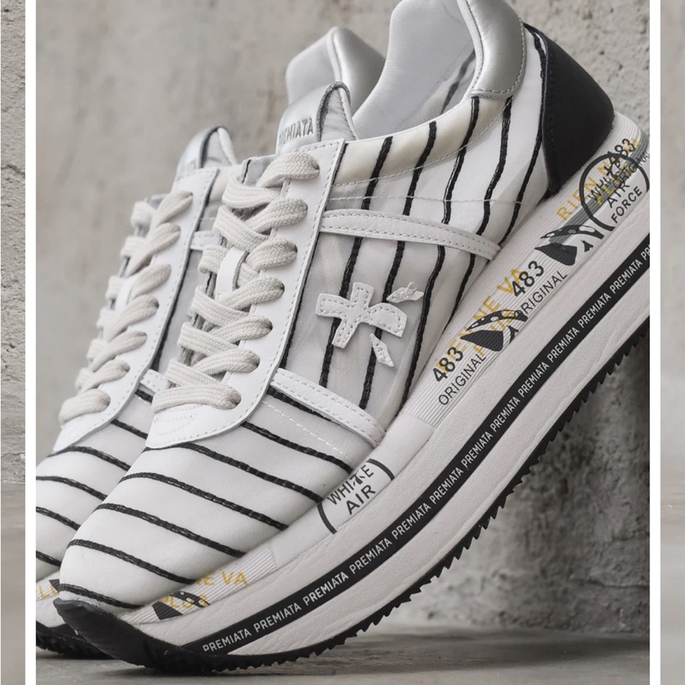Premiata Black and White Striped Women's Sneakers